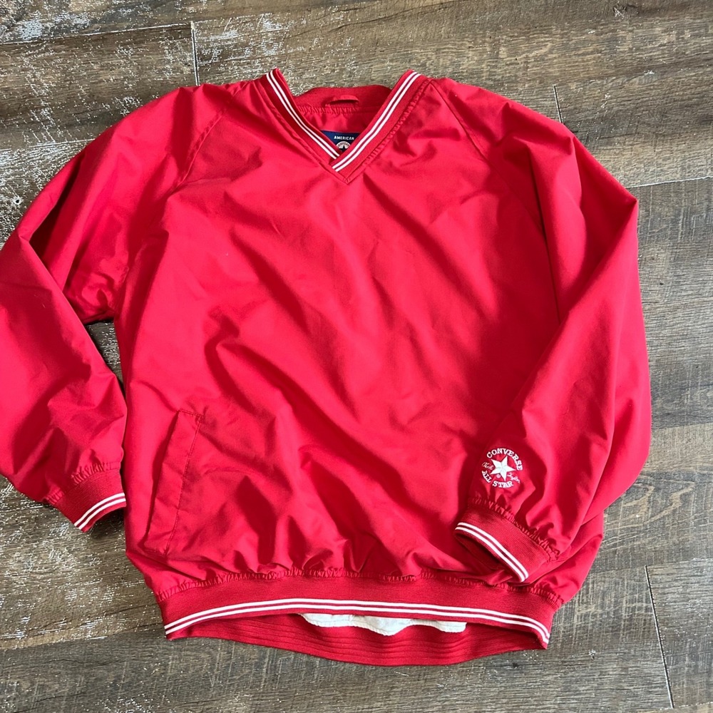 Vintage Converse All Star Red V-Neck Windbreaker Pullover Mens Medium